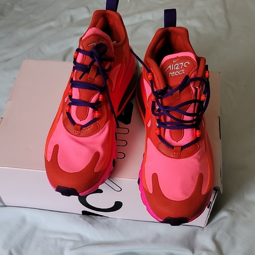 Nike Air Max React Pink and Red Athletic Shoes